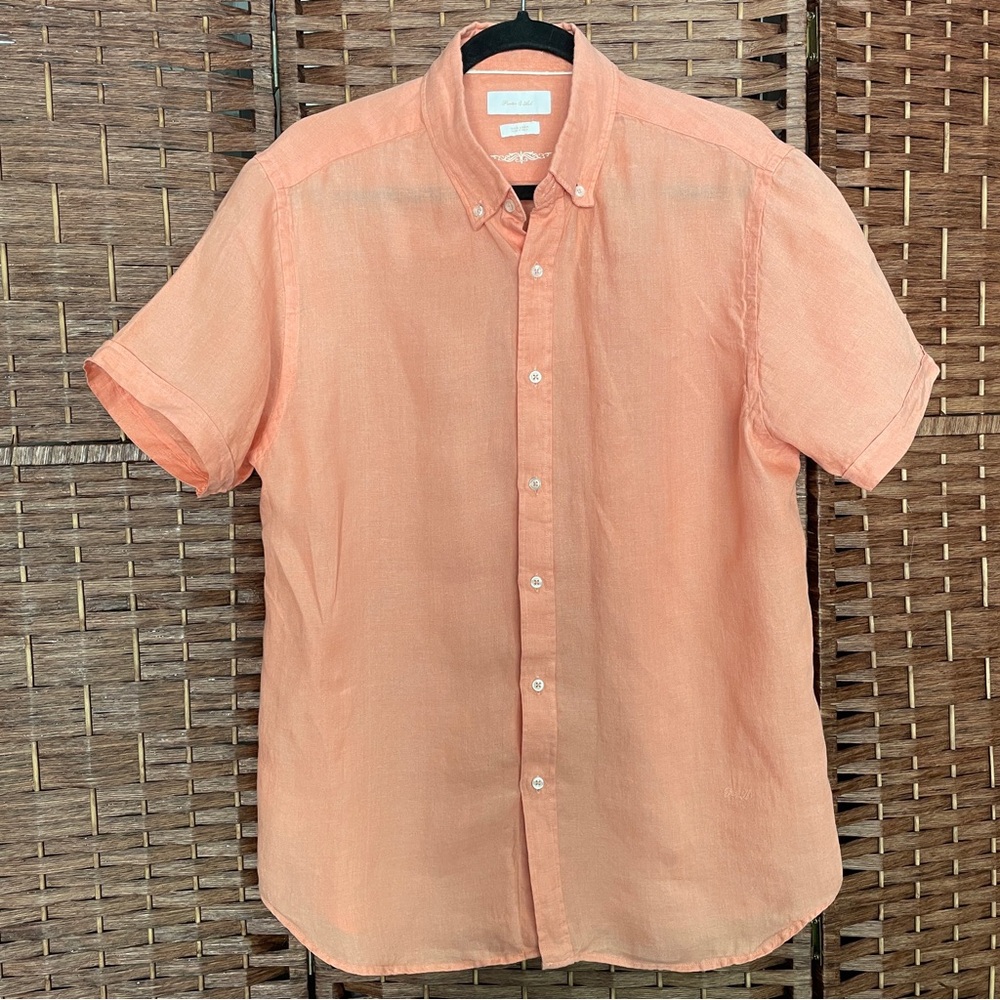 Porter & Ash Men's Short-Sleeve Button-Down Shirt 100% linen, Coastal Size L.